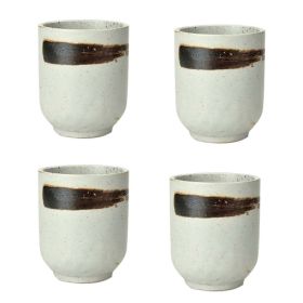 4Pcs Japanese Style Brown Stripe Ceramic Teacups Small Straight Wine Cups 150ML