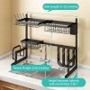 Over Sink Dish Drying Rack; Adjustable; 2 Tier Stainless Steel Dish Rack Drainer; Large Stainless Steel Dish Rack Over Sink with Hooks