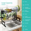 Over Sink Dish Drying Rack; Adjustable; 2 Tier Stainless Steel Dish Rack Drainer; Large Stainless Steel Dish Rack Over Sink with Hooks