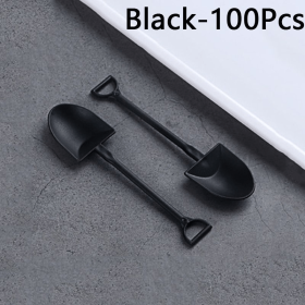 100pcs Disposable Spoon; Plastic Ice Cream Cake Cheese Dessert Spoon; Pudding Shovel Yogurt Spoon (Color: Black)