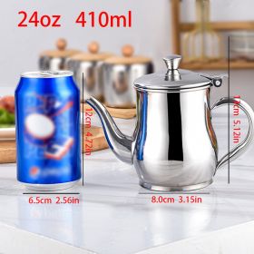 1pc Mini Stainless Steel Oil Pot With Strainer; Condiment Pot; 13oz; Small Stainless Steel Oil Pot (Color: Silvery, size: 24oz Large Size)